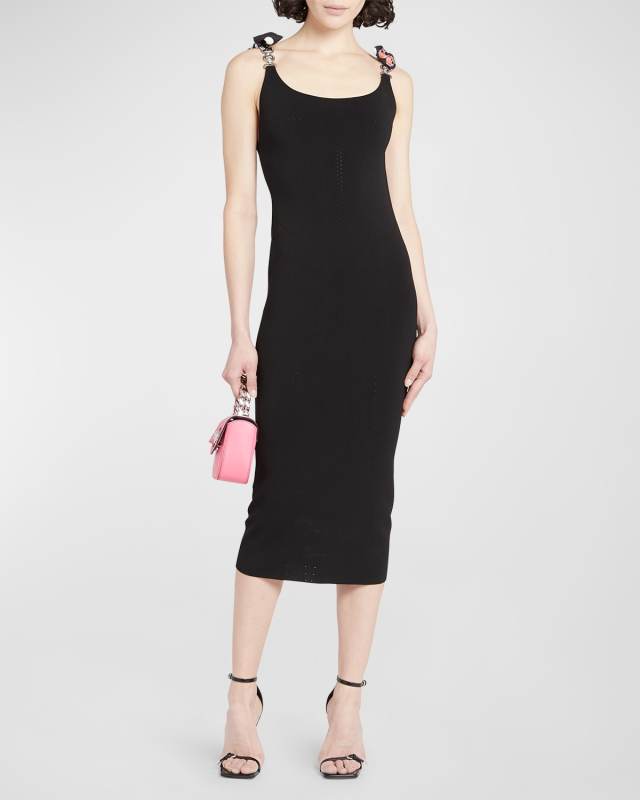 x Dua Lipa Knit Midi Dress with Polka Dot Silk Twill Inserts
